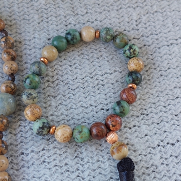 Gemstone necklace bracelet set earth tones not sure stones heavy pretty - Picture 4 of 5